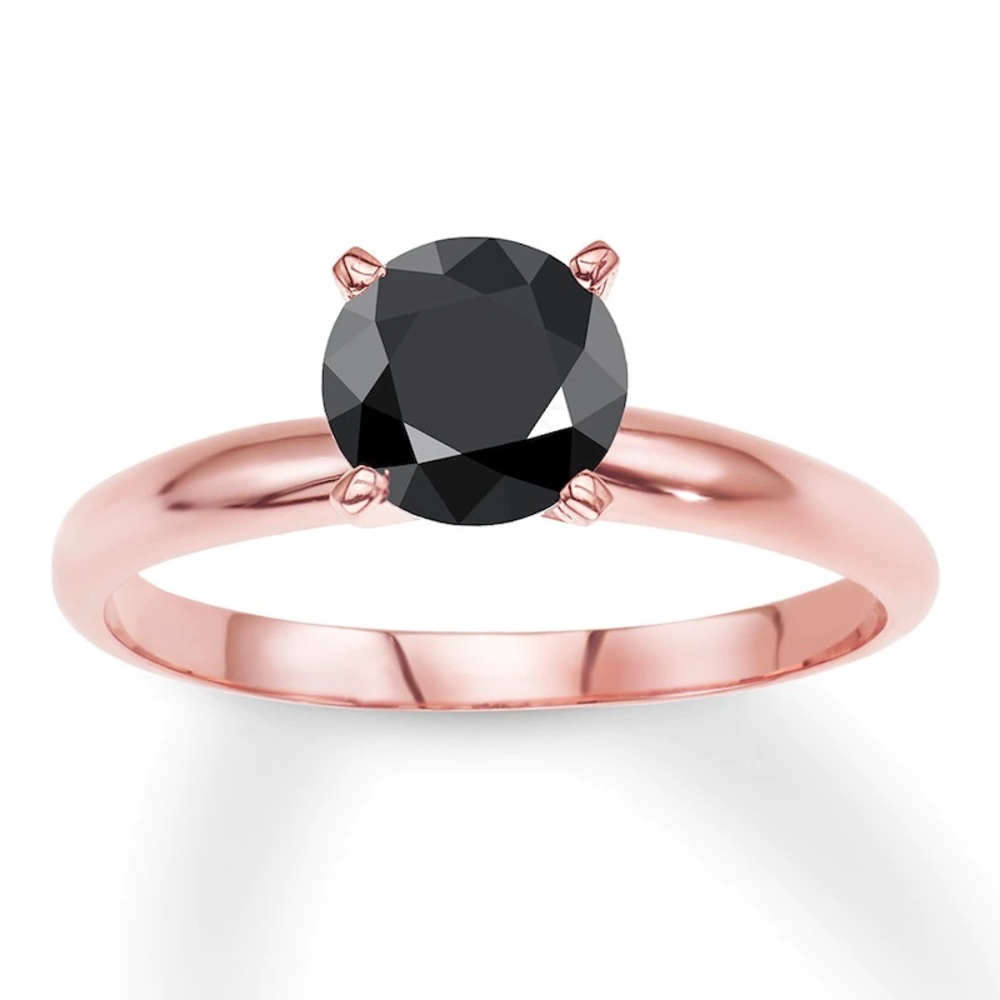 Black Diamond Solitaire Ring 1 ct Round-cut 14K Rose Gold